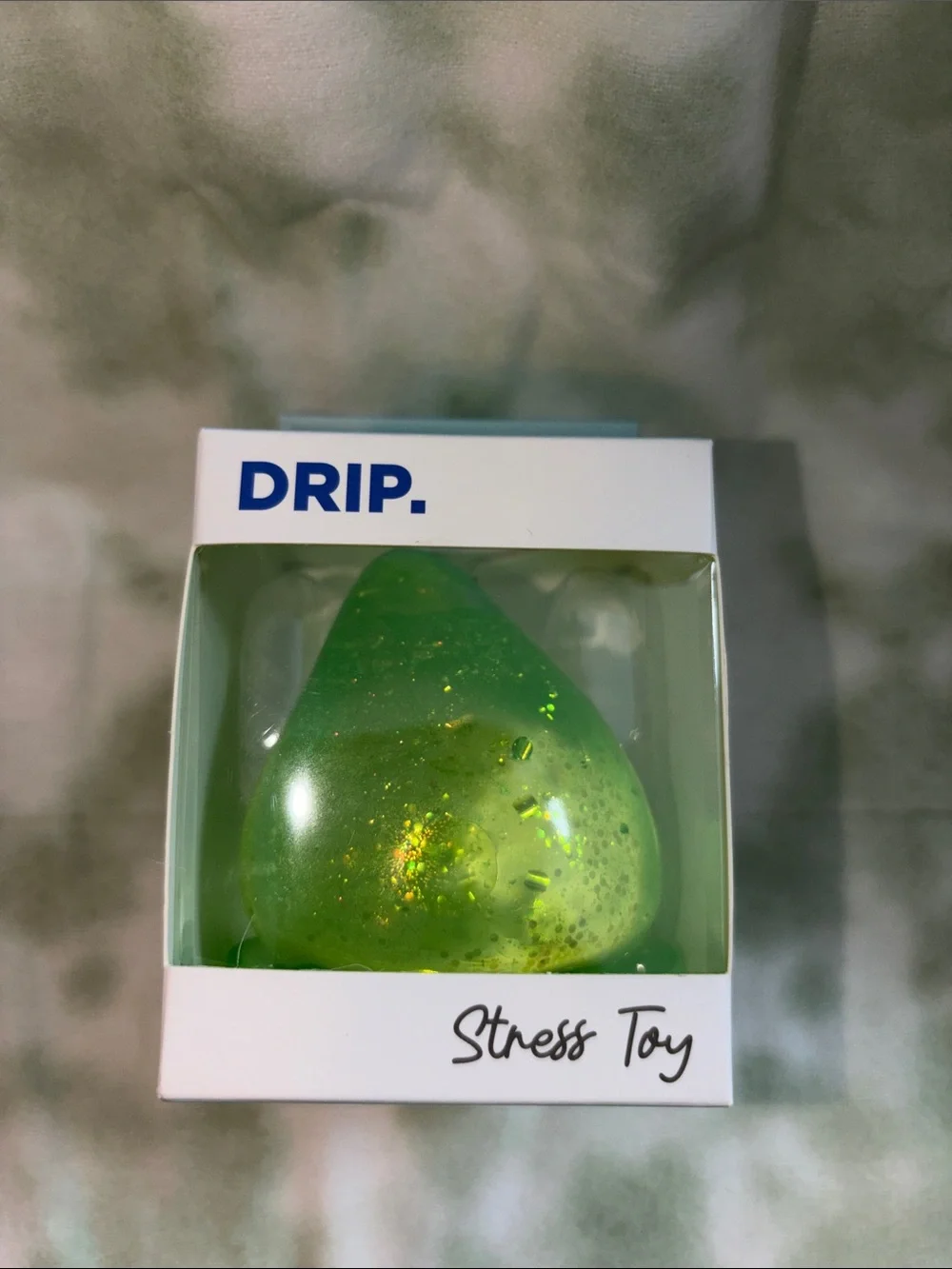 NIB Drip. Stress Toy Drop Shape Green Glitter Squish Squeezy Toy